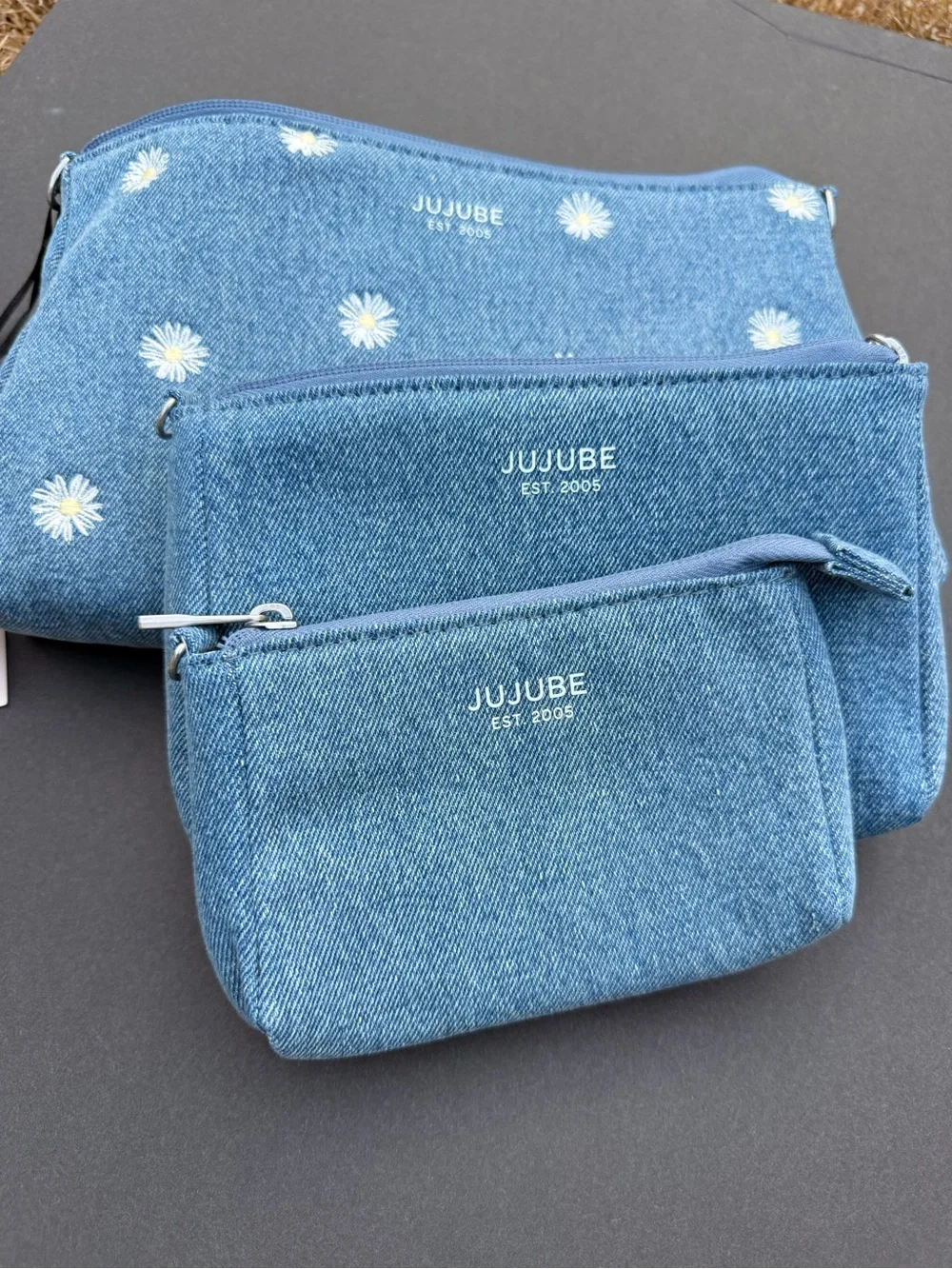 Ju-Ju-Be Denim Daisy Cosmetic Pouch Trio - Light Blue